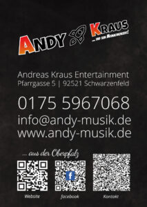 Autogrammkarte Andy Kraus Entertainment - Rückseite